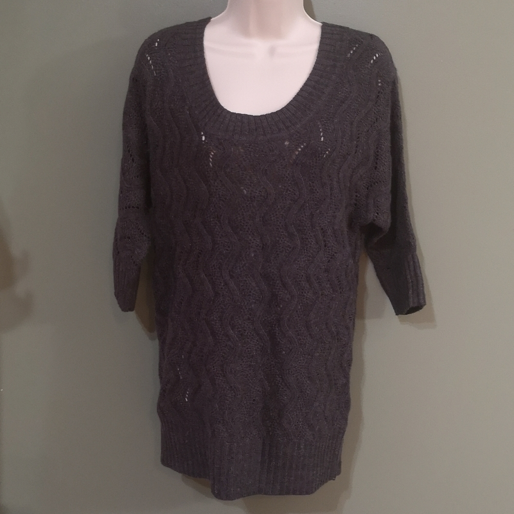 Ricki's Tunic Length 3/4 Sleeve Knit V Neck Sweater Size M Charcoal Grey